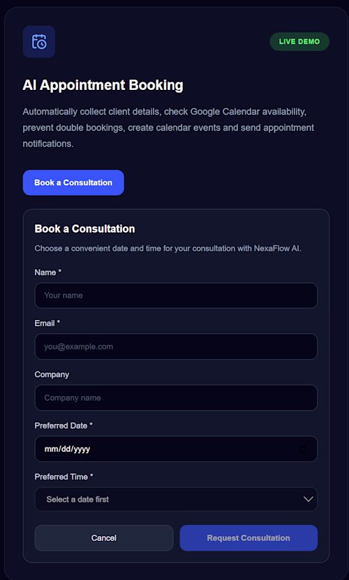AI Appointment Booking

An AI-powered appointment