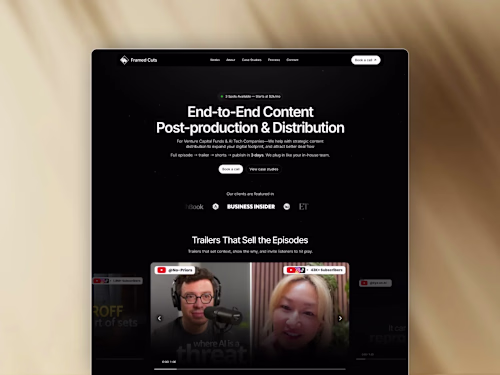 Framed Cuts | Framer Landing Page for Post-Production Agency