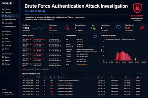 Brute Force Attack Detection & Investigation - Wazuh SIEM