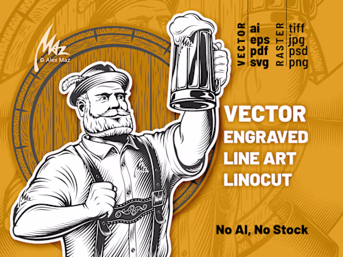 Samples of Vector engraved line art illustration in linocut