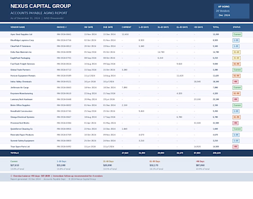 Managed accounts payable processes including