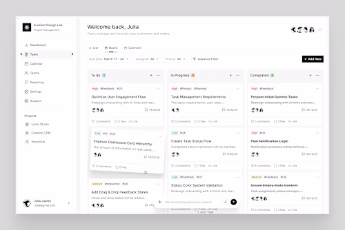 Task Dashboard in Board Format UI