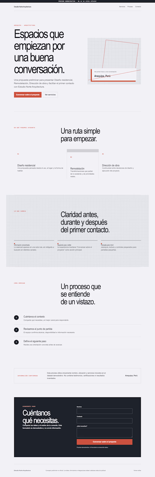 Landing Page Concept for Estudio Norte Arquitectura