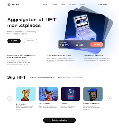 Lading page for NFT platform