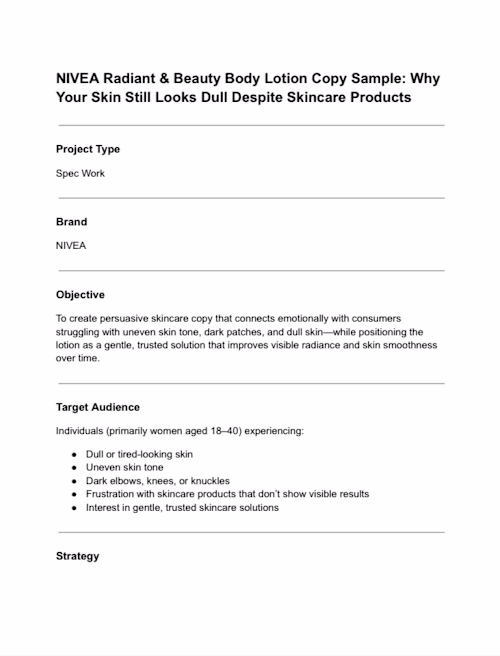 Skincare Landing Page Copy |