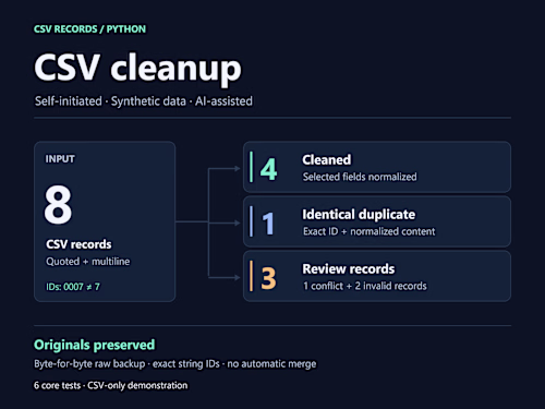 CSV Cleanup with Exact IDs and Review Reports