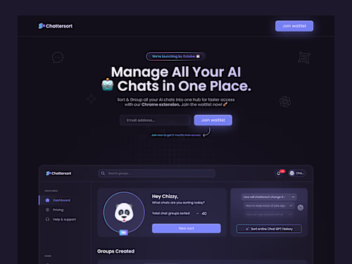 Chattersort waitlist landing page with framer