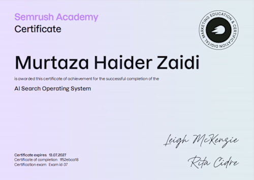 Achieved Certification from Semrush Academy.

#Recognition