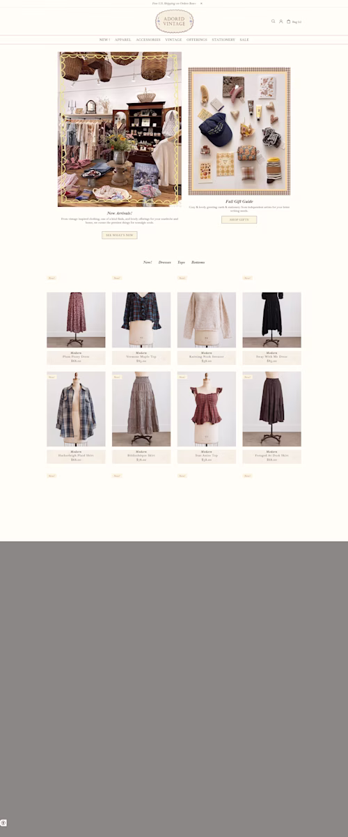 Elegant vintage fashion e-commerce website