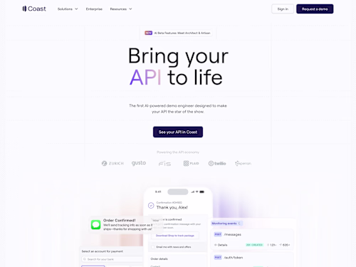 Coast: smooth, interactive experience for a dev tool site