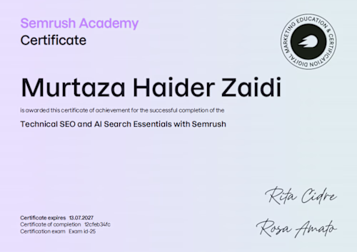 Achieved Certification from Semrush Academy.
#Recognition