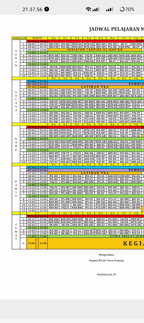 Lesson timetable