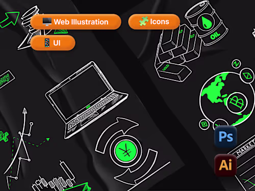 Concept Art & Line Art Illustrations for Trading UI Animation