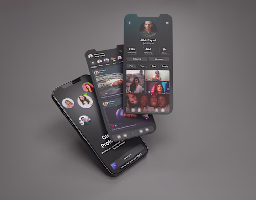 Modern Social Media App UI – Dark Mode Experience