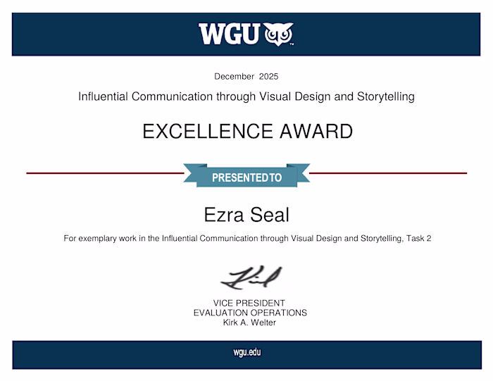 Visual Design and Storytelling award- WGU