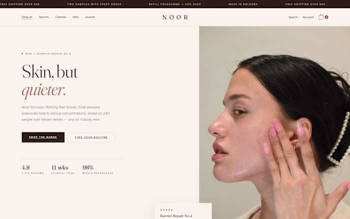 Noor — Editorial Skincare Shopify Store (Online Store 2.0)
