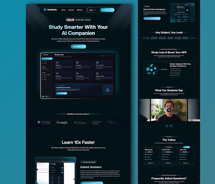 Quzie Mate Landing page