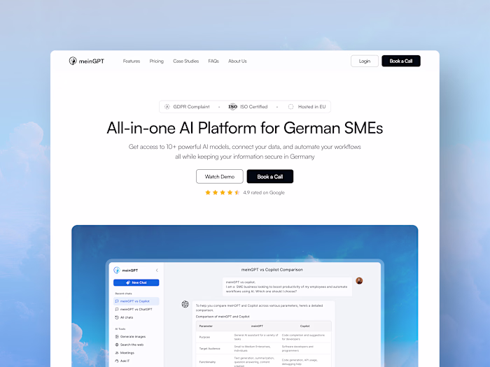 Website redesign for meinGPT AI Platform