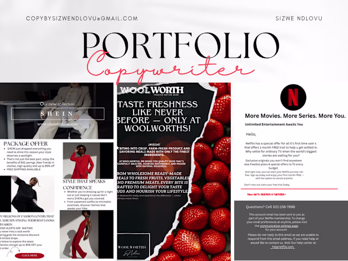 Copywriting Portfolio: Social Media Ads, Emails, Real Estate...