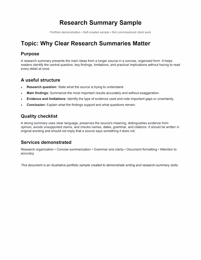 Research Summary Sample – Clear, Accurate Writing
