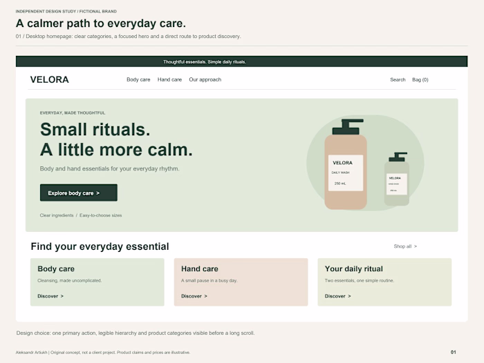 Personal care storefront — desktop/mobile UX study