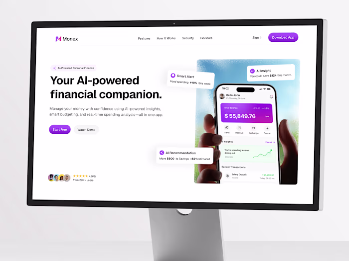 Monex, AI-Powered Finance Landing Page
Designed