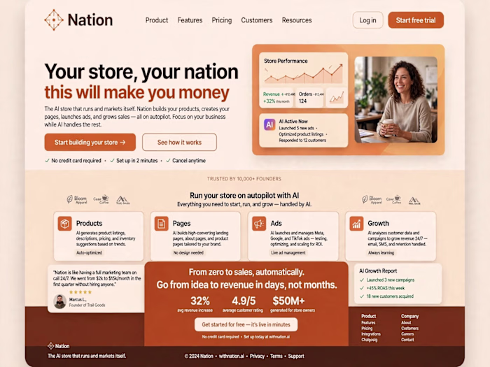 Nation — I Designed a Warm AI Store Landing That Makes Money
