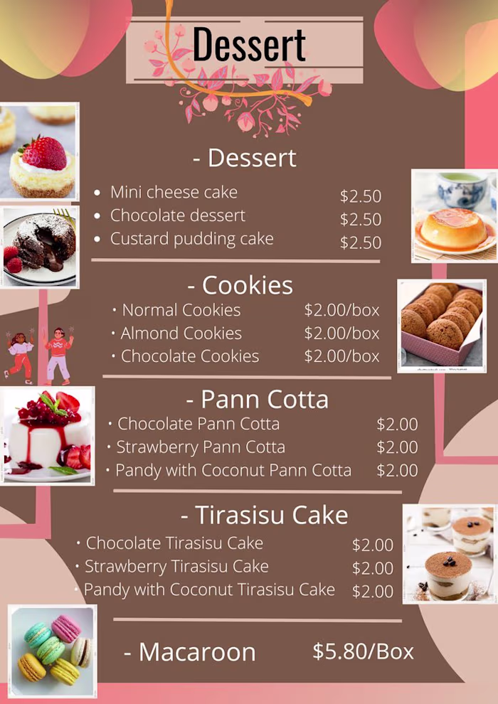Brownie dessert Menu