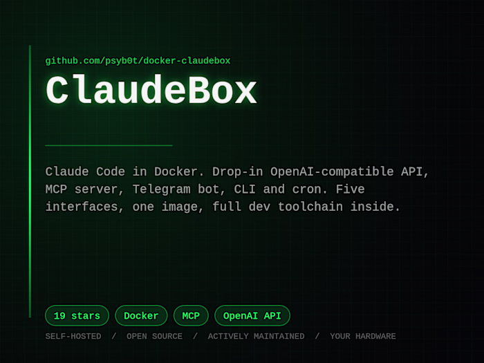 ClaudeBox - Claude Code in Docker, API + MCP + Bot
