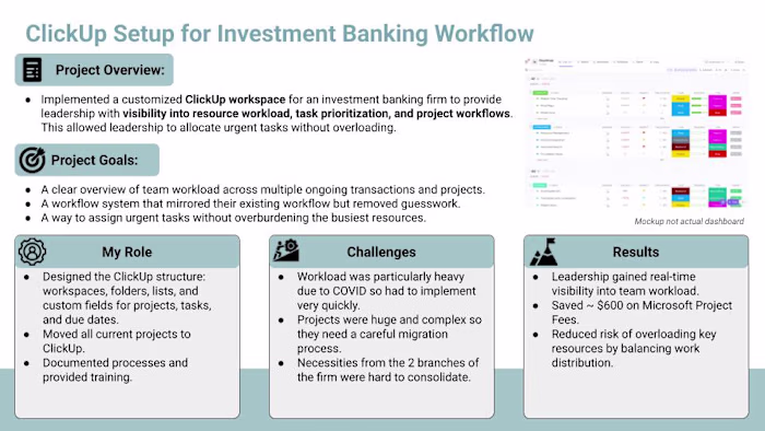 ClickUp Setup for Investment Banking Workflow