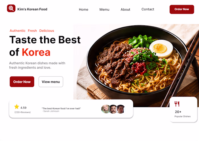 Korean Food Restaurant Website UI/UX Design
