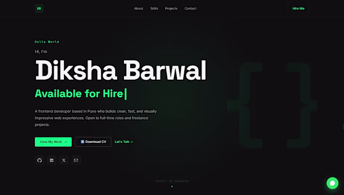 Personal branding website showcasing skills,