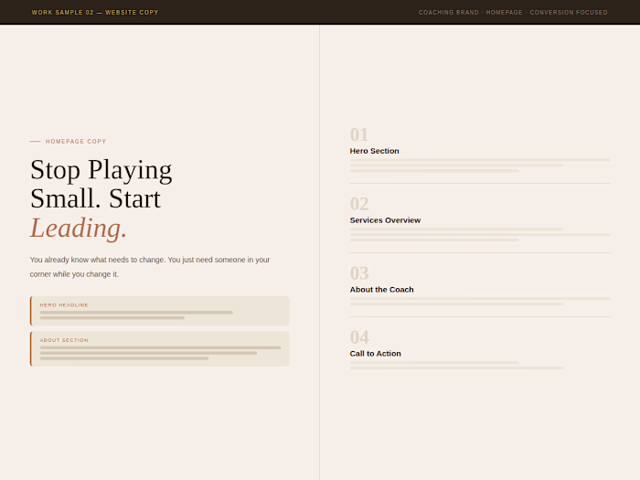 Full homepage copy written for