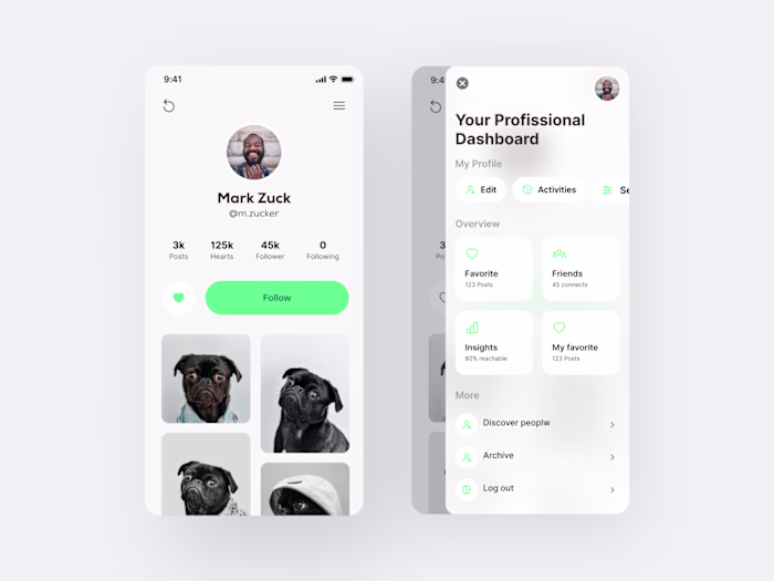 Social Media app - New side menu concept