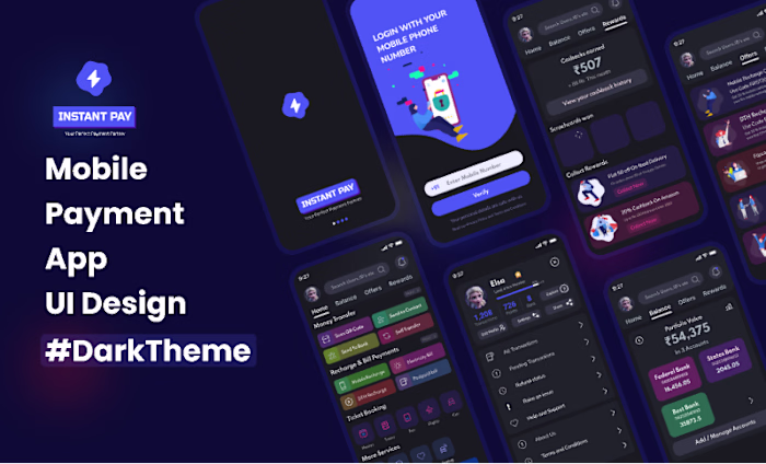 Mobile Payment App UI Dark theme