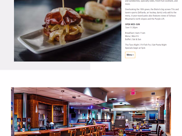 Shanty Creek Dining Resort Website