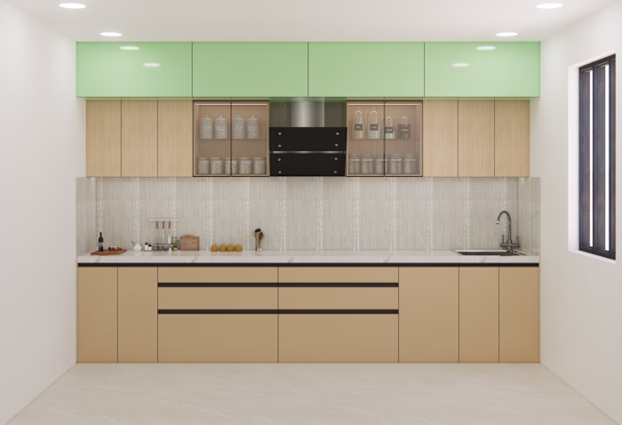 Modern Pastel Green and Wood Kitchen I Premium 3 D Interior ...