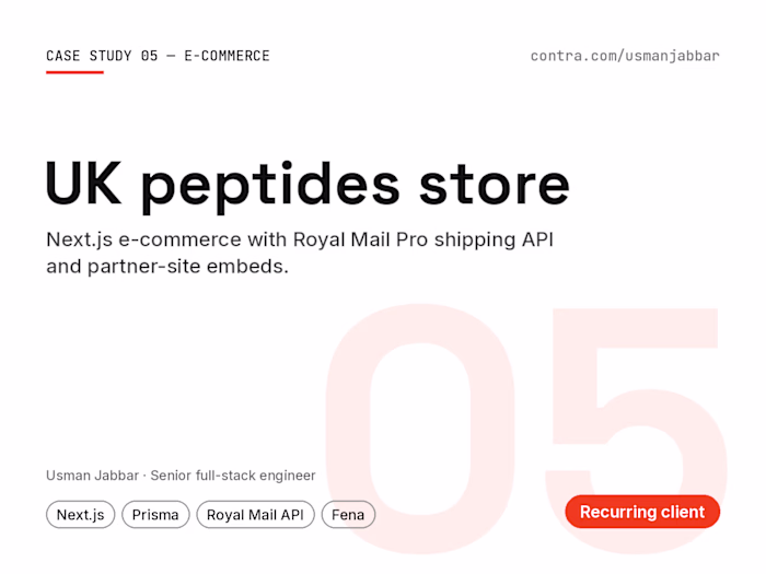 UK peptides supplier — Next.js store + Royal Mail API