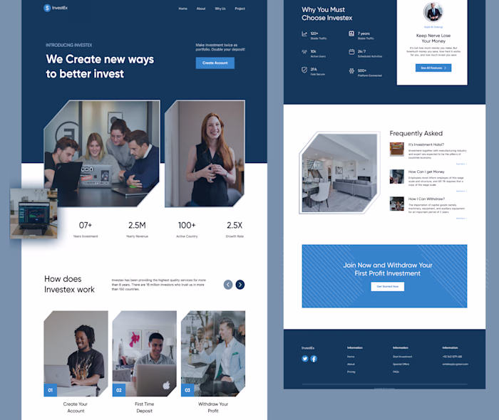 Investment website Landing page design concept