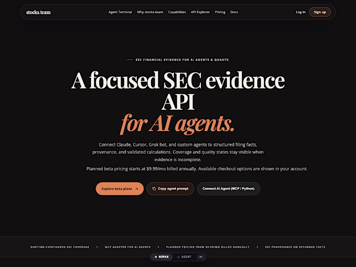 stocks.team: Financial Data Product Website