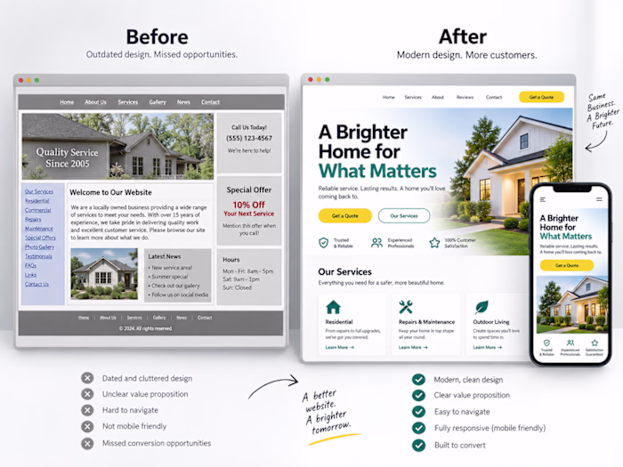 Conversion-focused website redesign concept showing