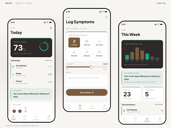 Alma - symptom tracker and insights | Mobile app.