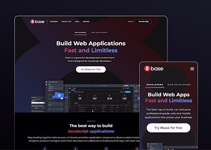 8base | Series A ($10.6M) Pitch Deck, UX, and Marketing Design.