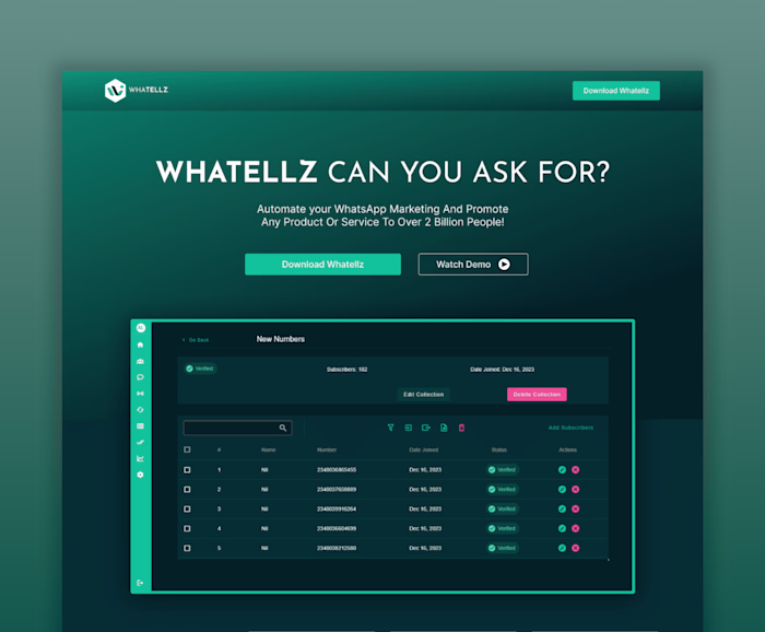 Whatellz WhatsApp Marketing Tool Landing Page Design