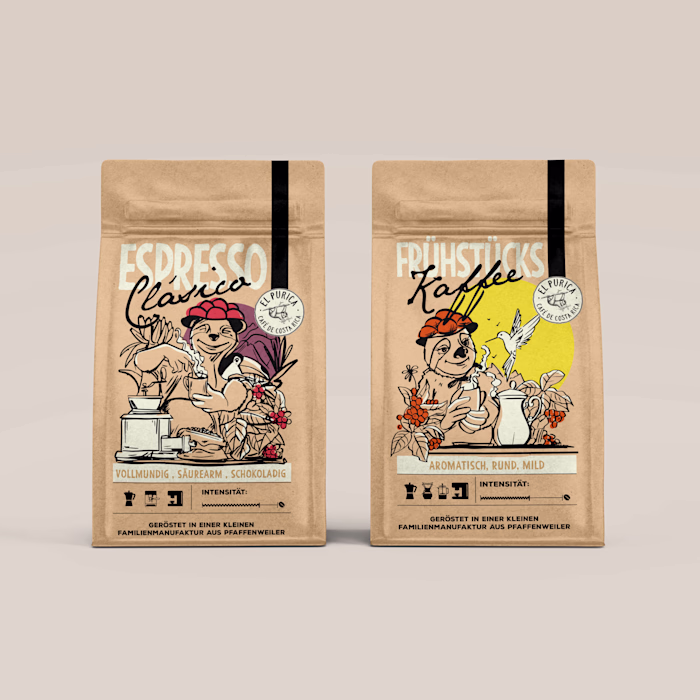 Branding and Label Design Purica Specialty Café.