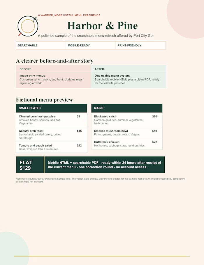 Searchable Restaurant Menu — Fictional Concept