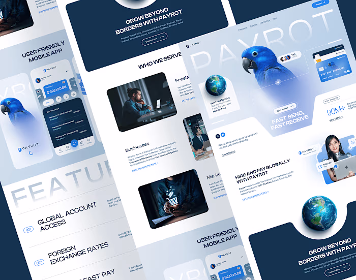 PAYROT - Website UI/UX design, Landing page, UI/UX
