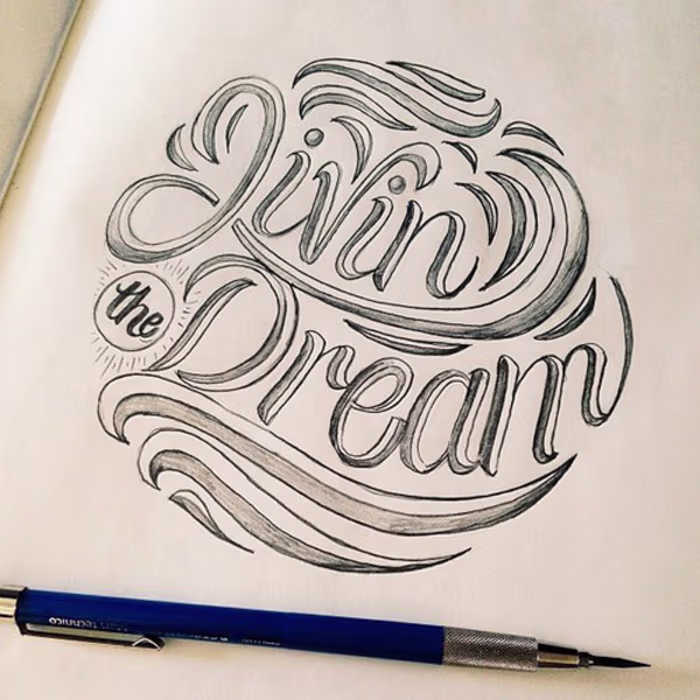 A hand-drawn calligraphy piece featuring