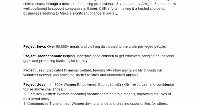 InAmigos' Social Impact & CSR initiative Project
