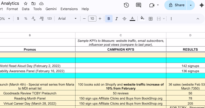 Excel sheet buildout